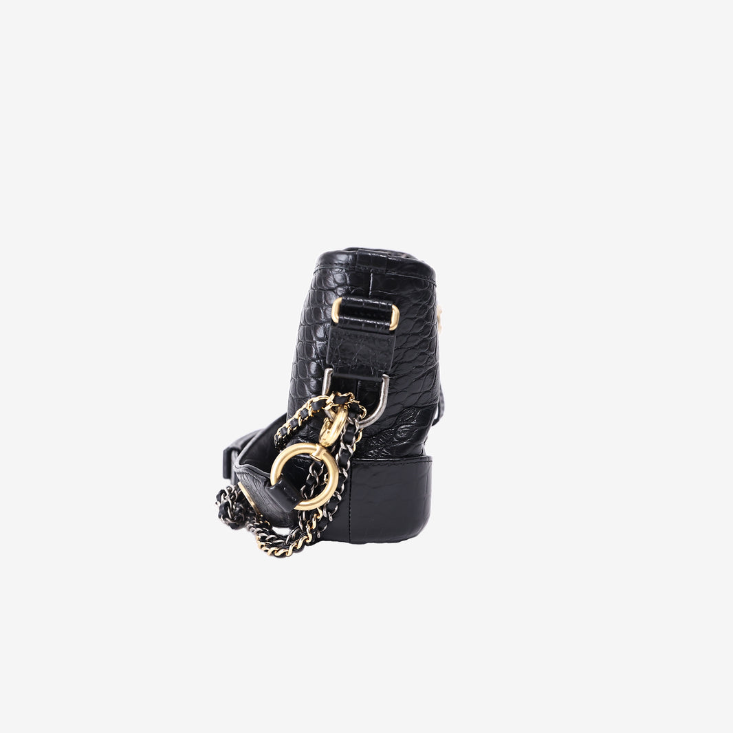 Chanel Small Gabrielle Hobo Bag in Black Crocodile-Embossed Calfskin Leather with Gold Hardware (Contact to Enquire)