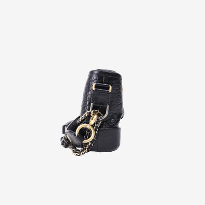 Chanel Small Gabrielle Hobo Bag in Black Crocodile-Embossed Calfskin Leather with Gold Hardware