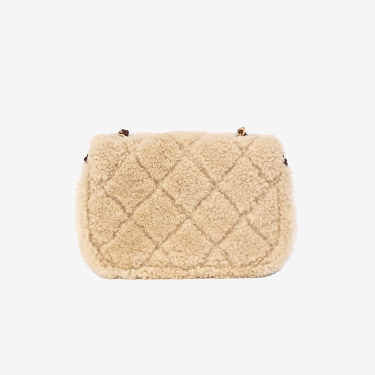 Chanel Shearling Lambskin Quilted Mini Flap in Beige/Brown Lambskin Leather with Shearling back view
