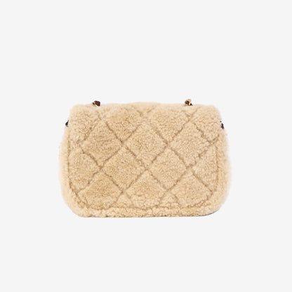 Chanel Shearling Lambskin Quilted Mini Flap in Beige/Brown Lambskin Leather with Shearling back view