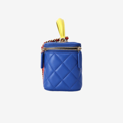 Chanel 26A Matthieu Blazy Superman x DC Vanity with Chain in Blue Quilted Lambskin with Yellow Enamel Logo Shield (Contact to Enquire)