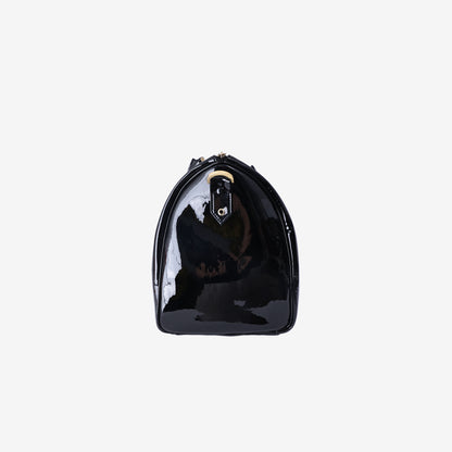 Chanel Vintage CC Boston Travel Bag in Black Patent Leather with Gold Hardware