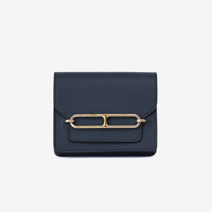Hermès Roulis Wallet in Bleu Nuit Evercolor Leather with Gold Hardware front view