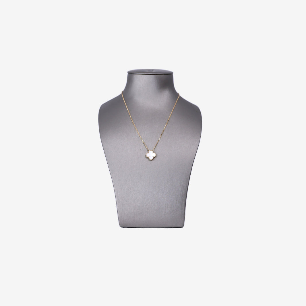 Van Cleef & Arpels Vintage Alhambra Pendant in White Mother of Pearl 18K Yellow Gold front view