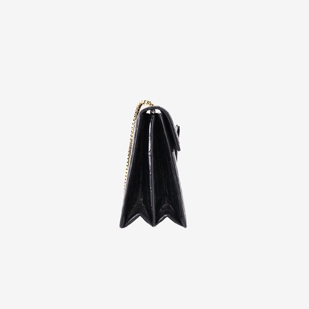 Salvatore Ferragamo Thalia Bag in Black Crocodile-Embossed Leather with Gold Hardware