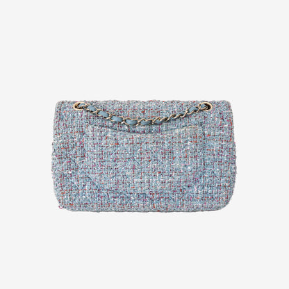 Chanel Classic Medium Double Flap Bag in Blue Tweed with Gold Hardware