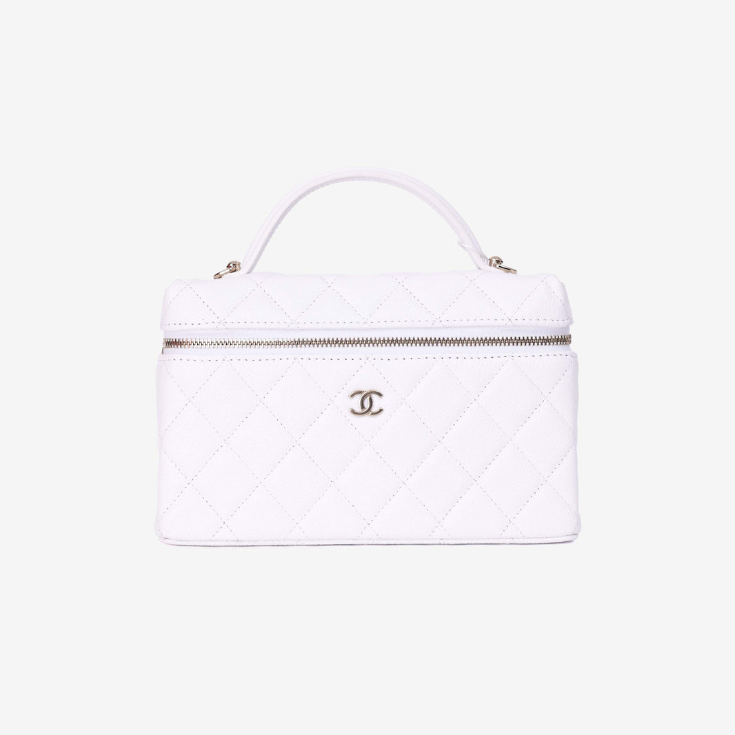 Chanel Lining LP Vanity Case in White Caviar Leather in Gold Hardware