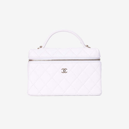 Chanel Lining LP Vanity Case in White Caviar Leather in Gold Hardware