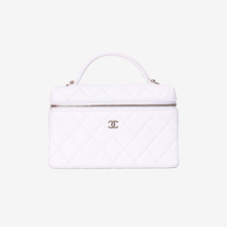 Chanel Lining LP Vanity Case in White Caviar Leather in Gold Hardware
