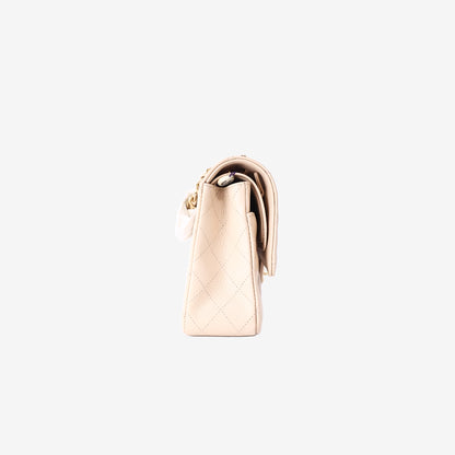 Chanel Classic Medium Flap Bag in Beige Caviar Leather with Gold Hardware