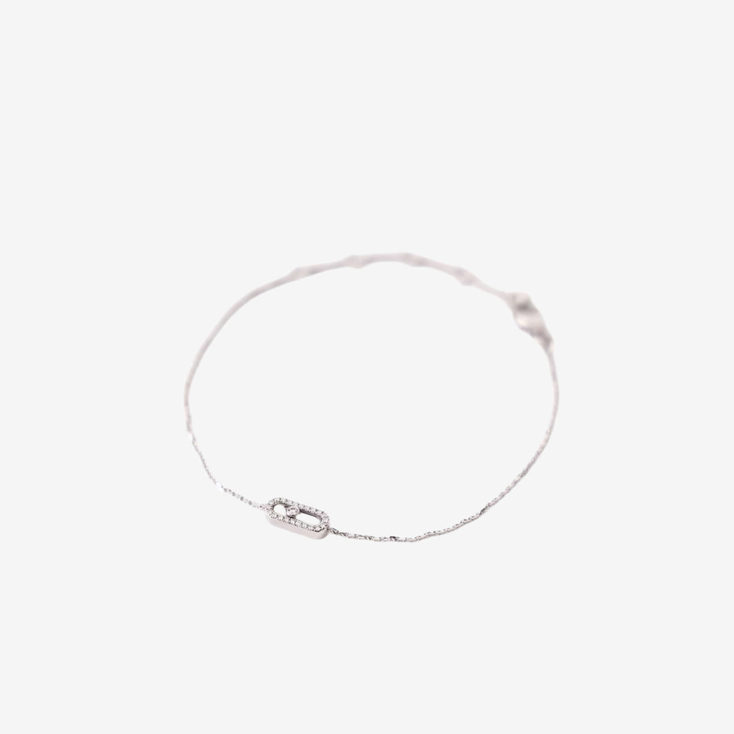Messika Move Uno Mini Pavé Bracelet in 18K White Gold with Snaplink Clasp