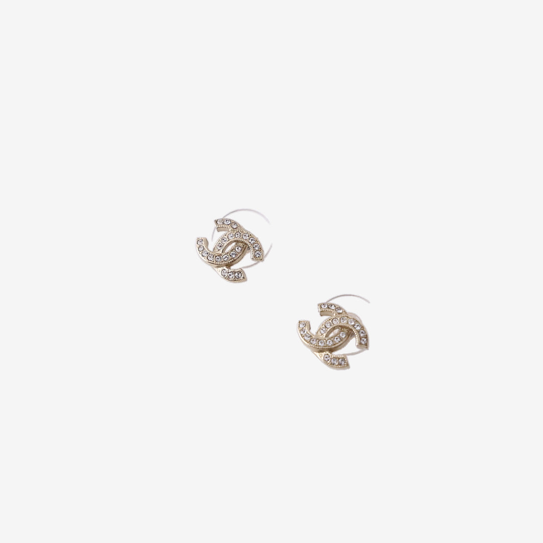 Chanel CC Earrings in Gold-Tone Metal with Crystals