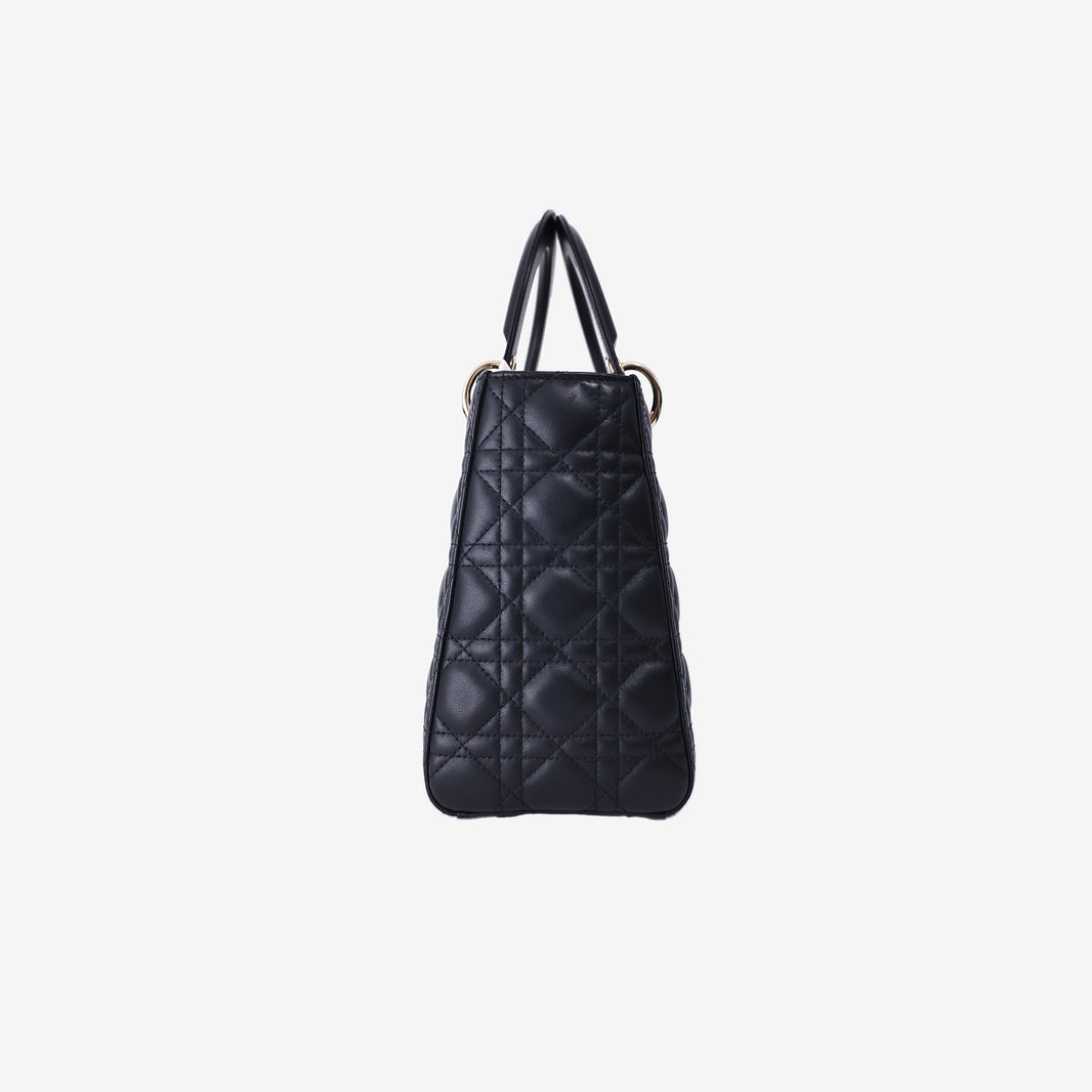 Dior Lady Dior Medium in Black Lambskin Leather with Gold Hardware