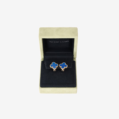 Van Cleef & Arpels Vintage Alhambra Earrings in Blue Agate and 18k Yellow Gold