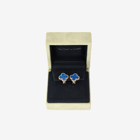 Van Cleef & Arpels Vintage Alhambra Earrings in Blue Agate and 18k Yellow Gold