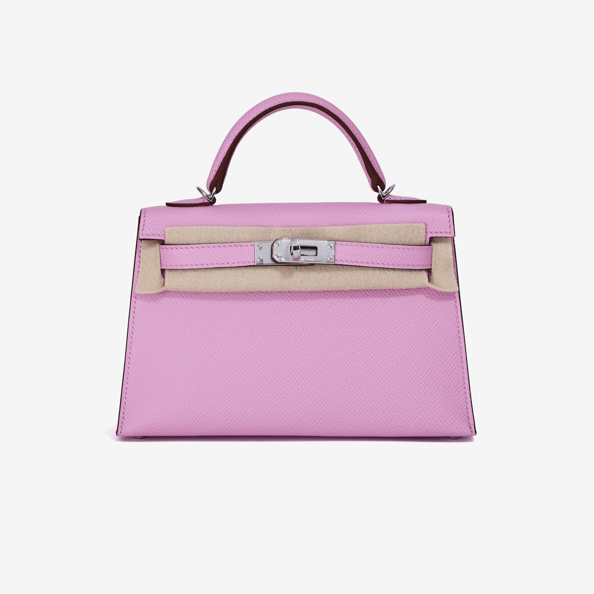 Hermès Mini Kelly 20 in Mauve Sylvestre Epsom Leather with Palladium Hardware front view