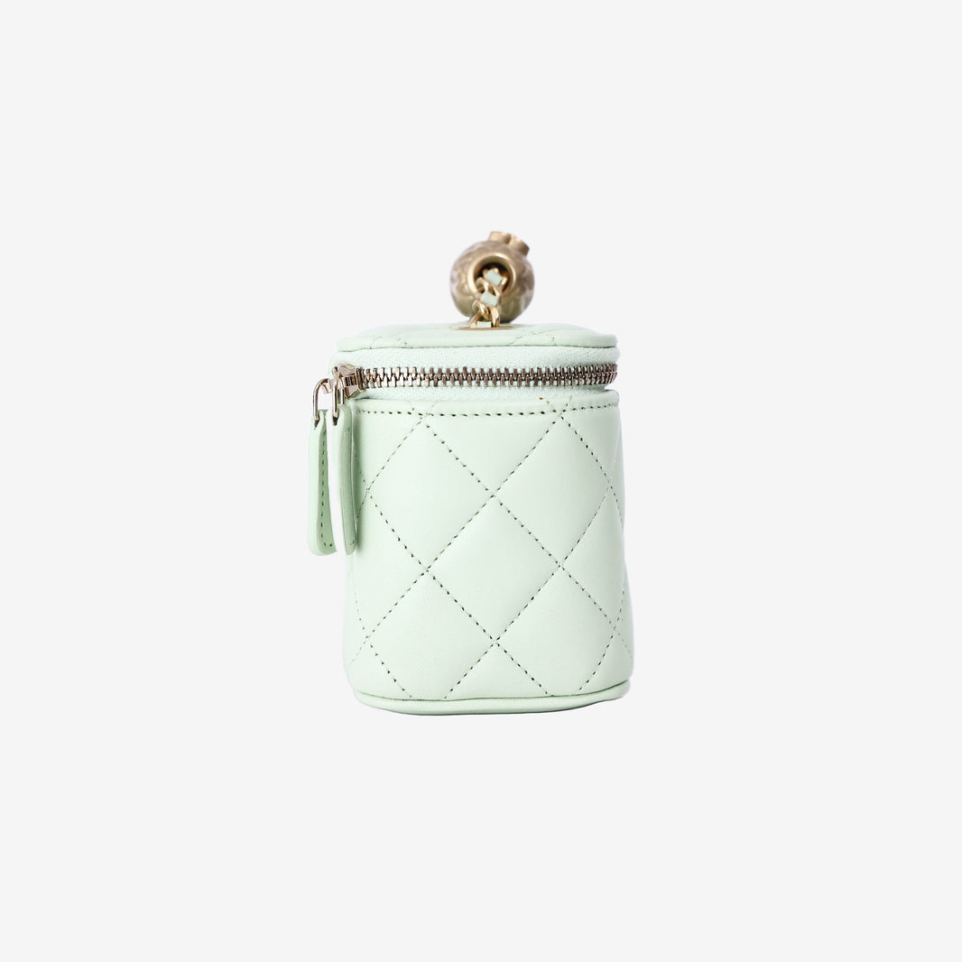 Chanel Mini Square Vanity Case in Light Green Lambskin with Gold Hardware