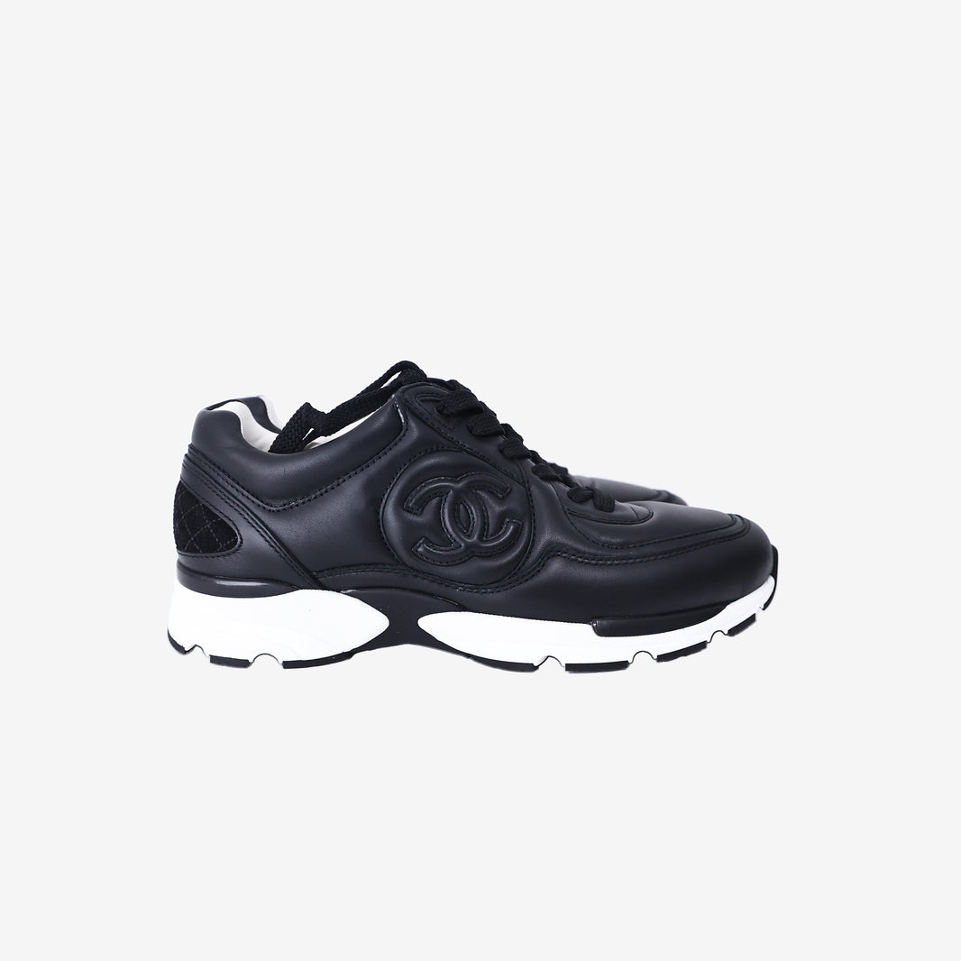 Chanel CC Leather Sneakers in Black Calfskin (Size 36.5)