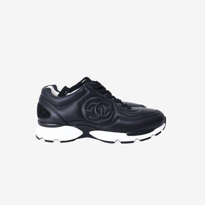 Chanel CC Leather Sneakers in Black Calfskin (Size 36.5)