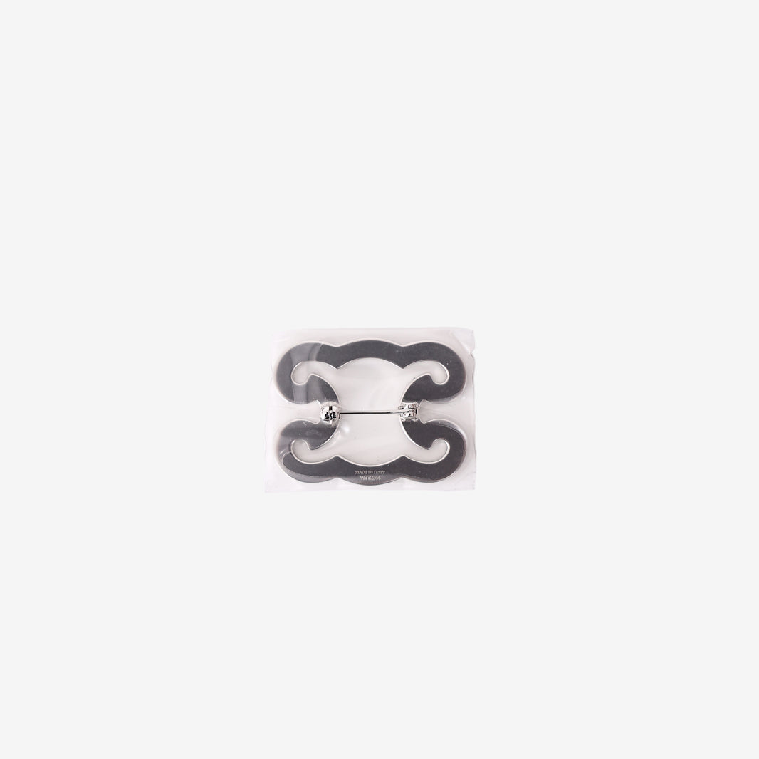 Celine Triomphe Motif Brooch in Silver-Tone Metal