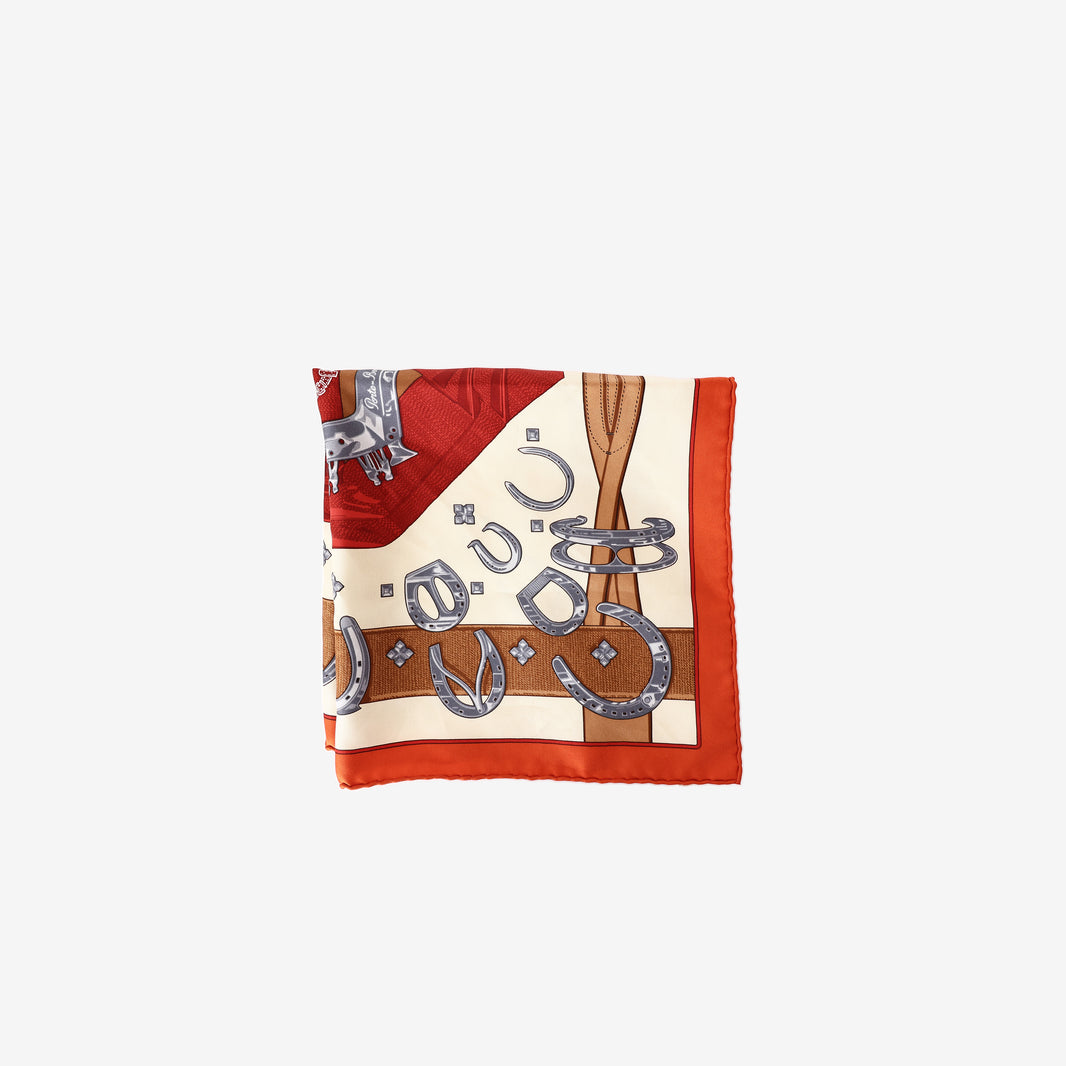 Hermès Porte-Bonheur Scarf in Red/Beige Silk back view