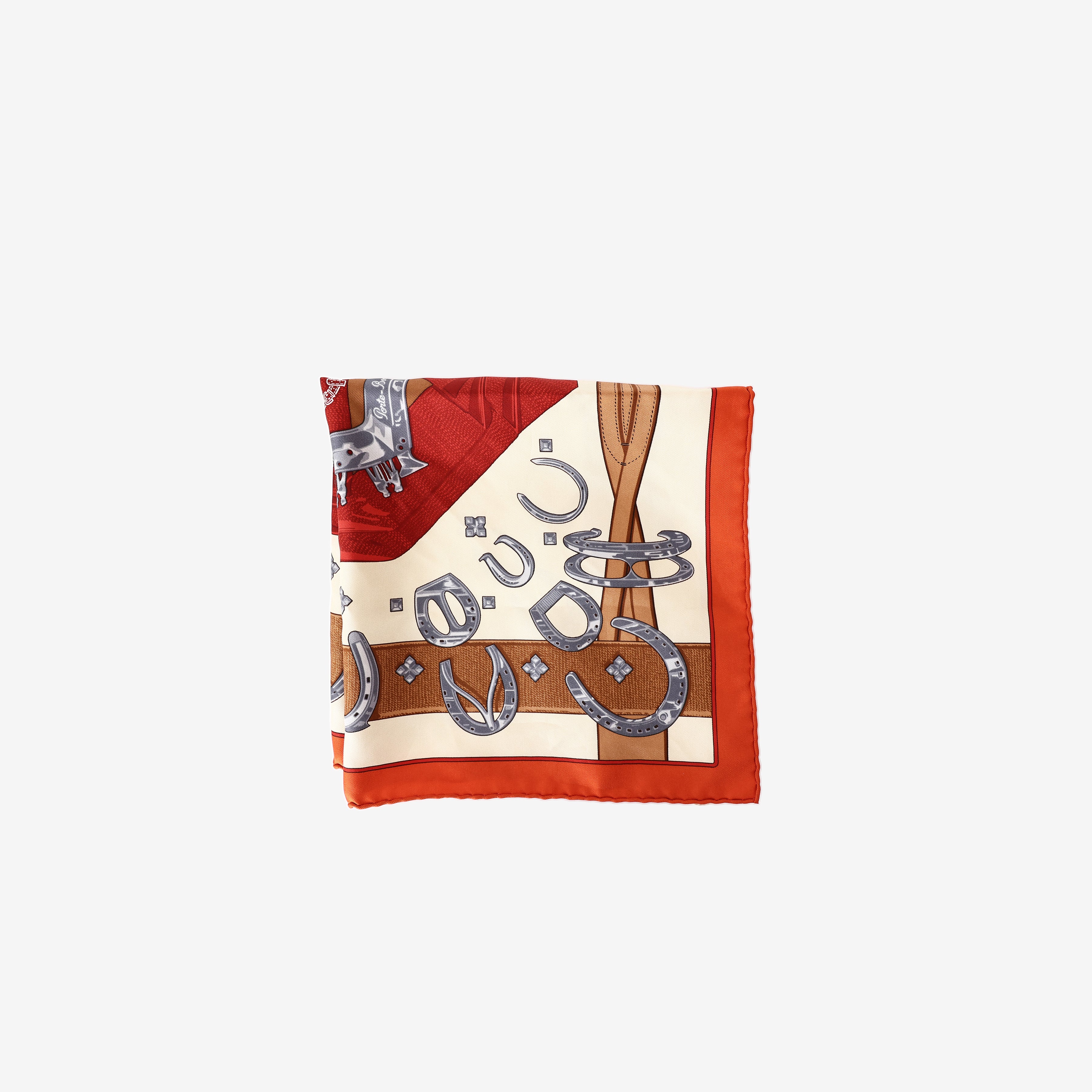 Hermès Porte-Bonheur Scarf in Red/Beige Silk back view