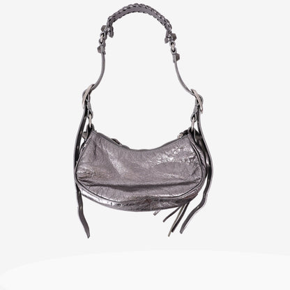 Balenciaga Le Cagole XS Shoulder Bag in Silver Lambskin Leather with Silver Hardware