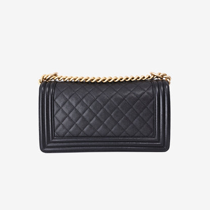 Chanel Medium Boy Bag in Black Caviar Leather with Gold Hardware