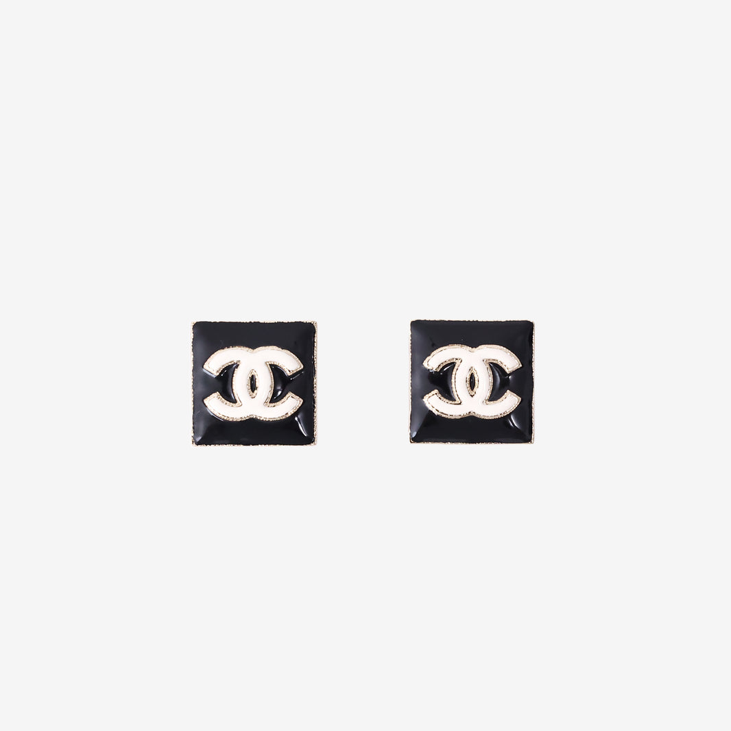 Chanel B22 Coco Mark Stud Earrings in Black/White