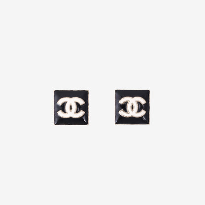 Chanel B22 Coco Mark Stud Earrings in Black/White