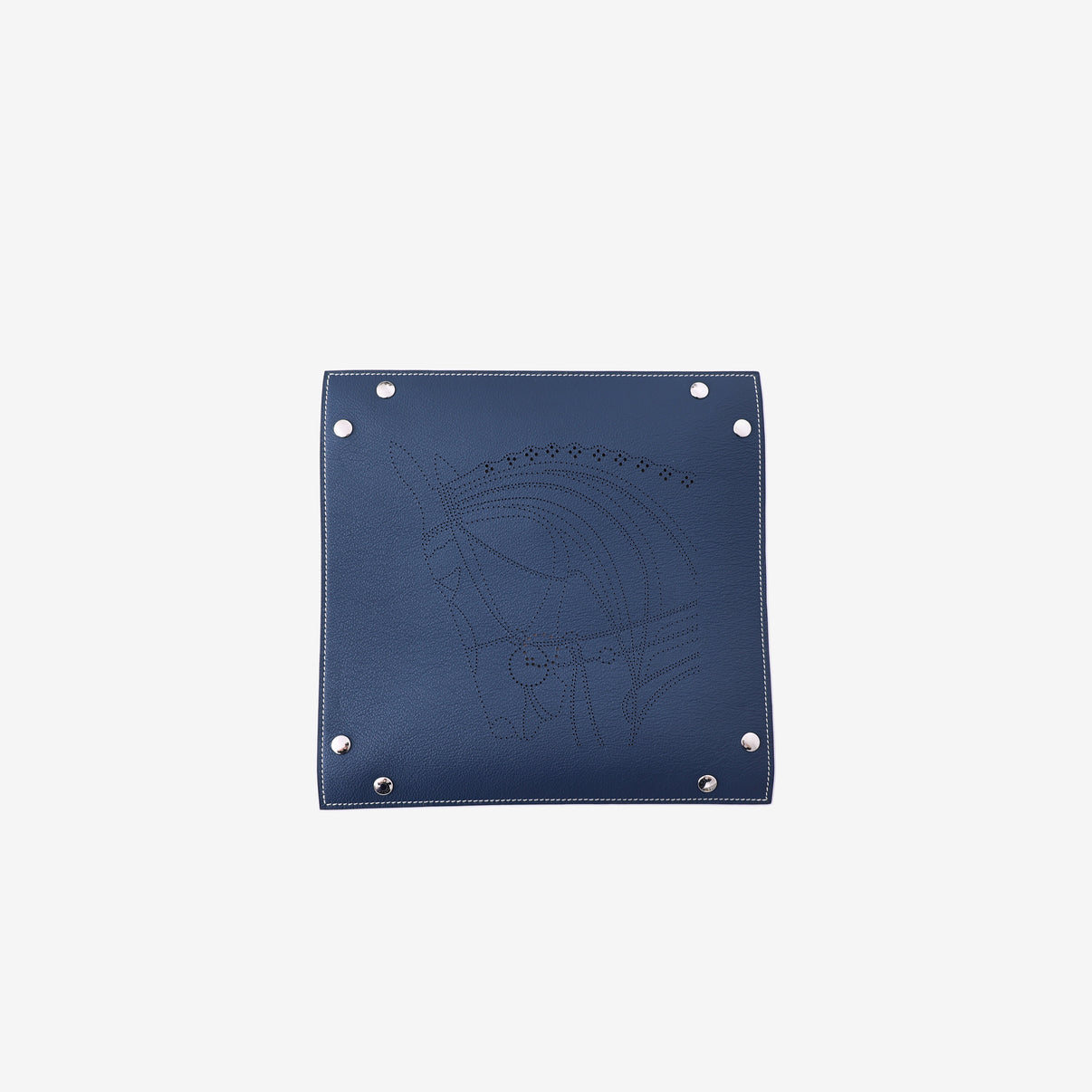 Hermès Mises et Relances Change Tray in Gold/Bleu Régate Taurillon Leather with Palladium Hardware front view back view