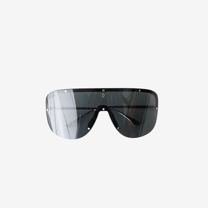 Chanel Shield Sunglasses in Silver-Tone Metal with Dark Grey Lenses