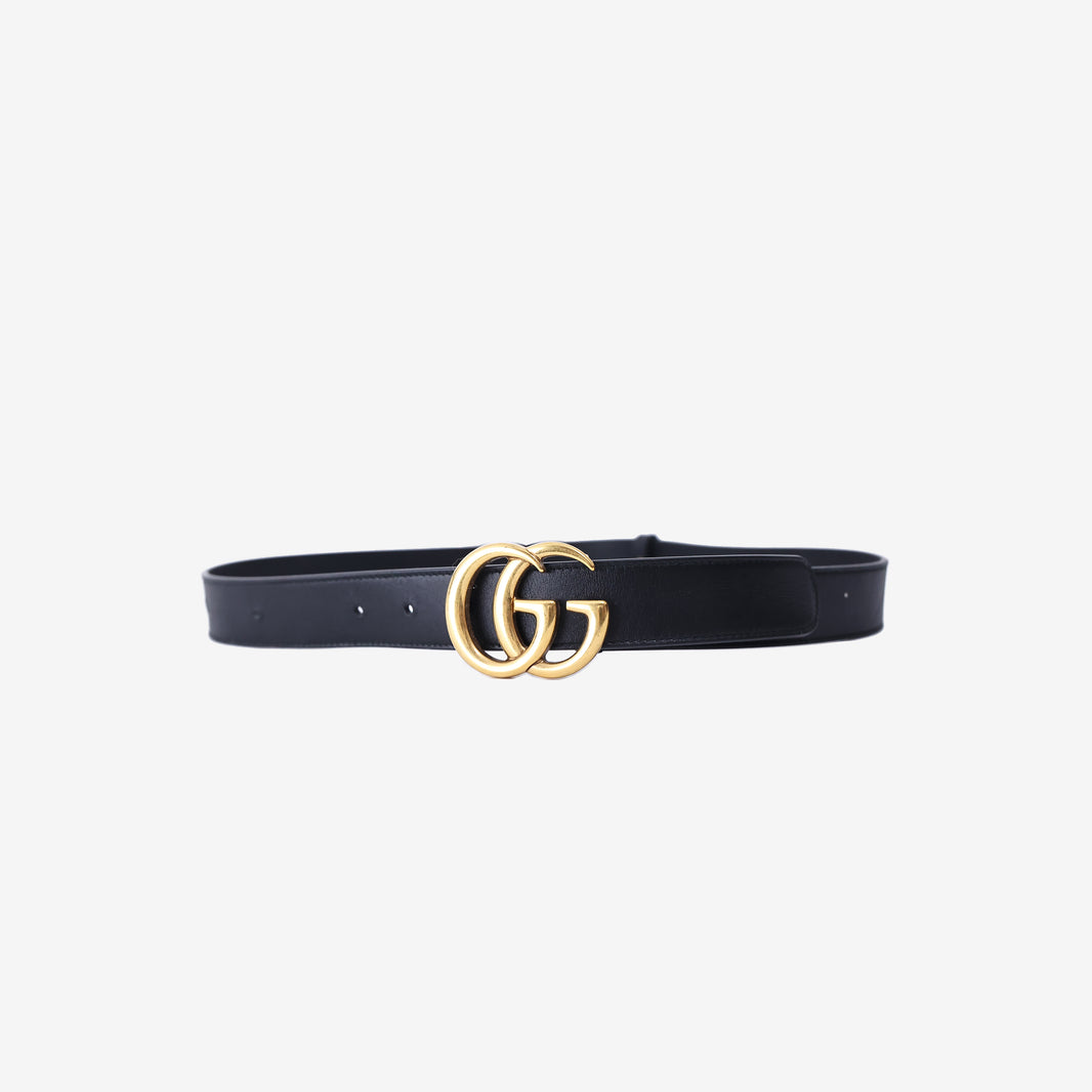 Gucci GG Marmont Leather Belt in Black Calfskin with Gold Hardware (Size 85/34)
