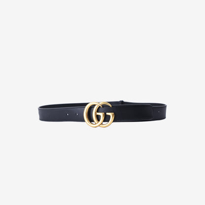 Gucci GG Marmont Leather Belt in Black Calfskin with Gold Hardware (Size 85/34)