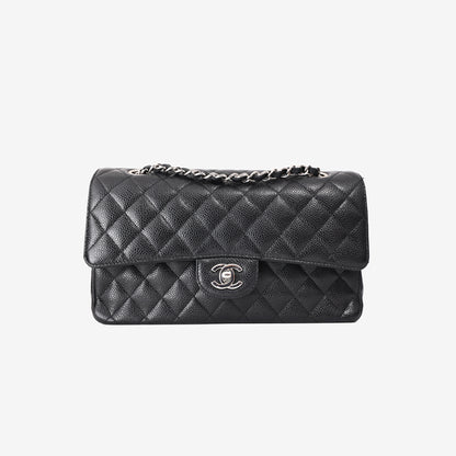 Chanel Classic Flap Bag Medium in Black Caviar Leather with Silver Hardware