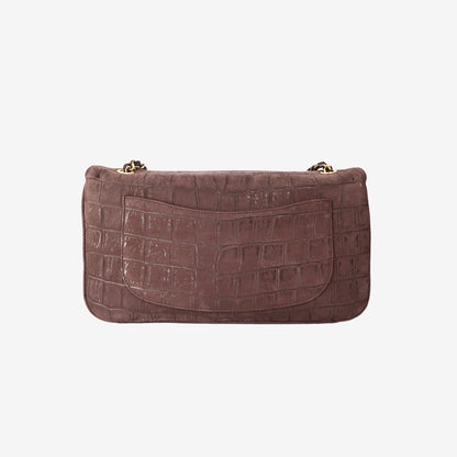 Chanel 26K Crocodile-Embossed Maxi Flap Bag 32 in Brown Suede with Gold Hardware