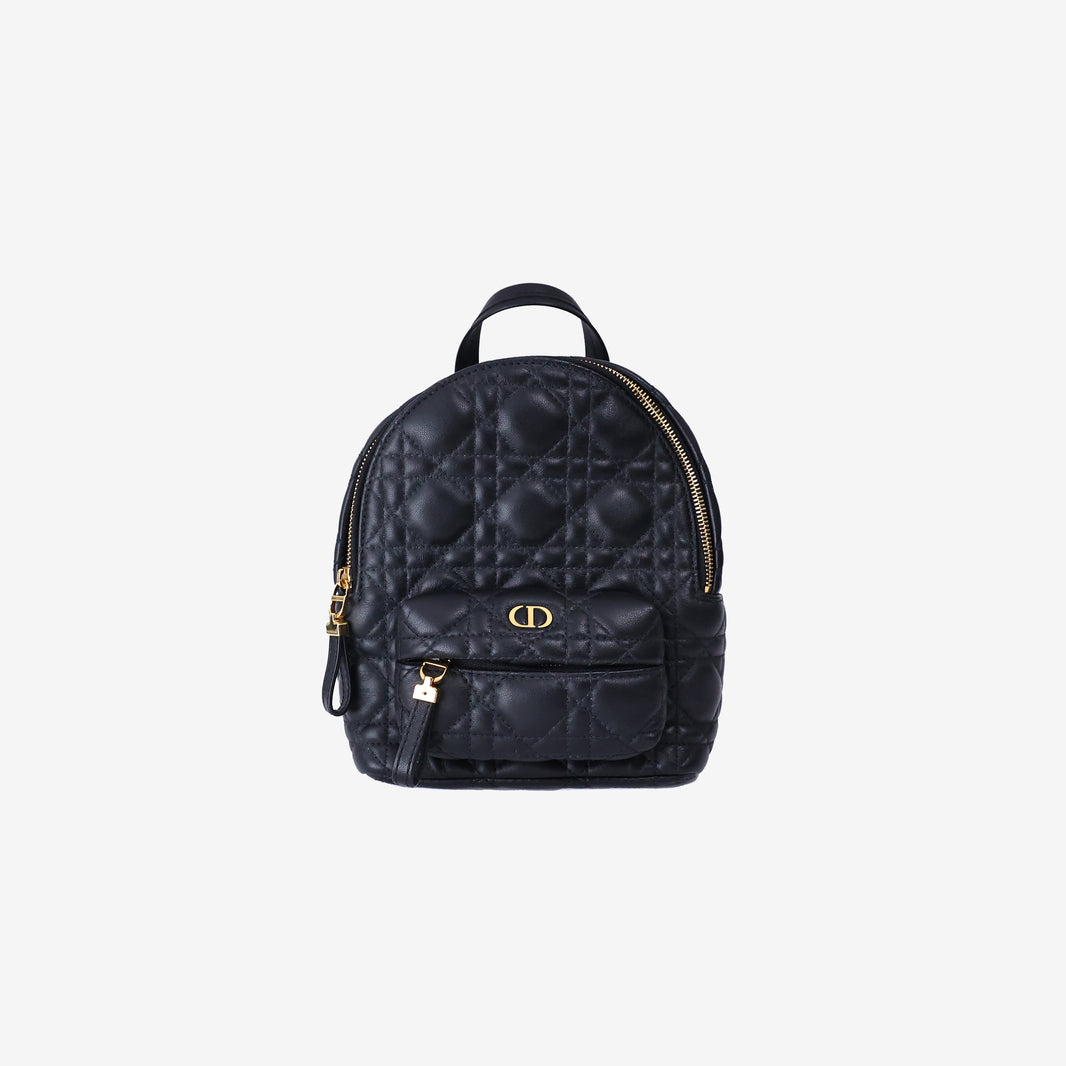 Dior Cannage Mini Backpack in Black Quilted Lambskin Leather with Gold Hardware