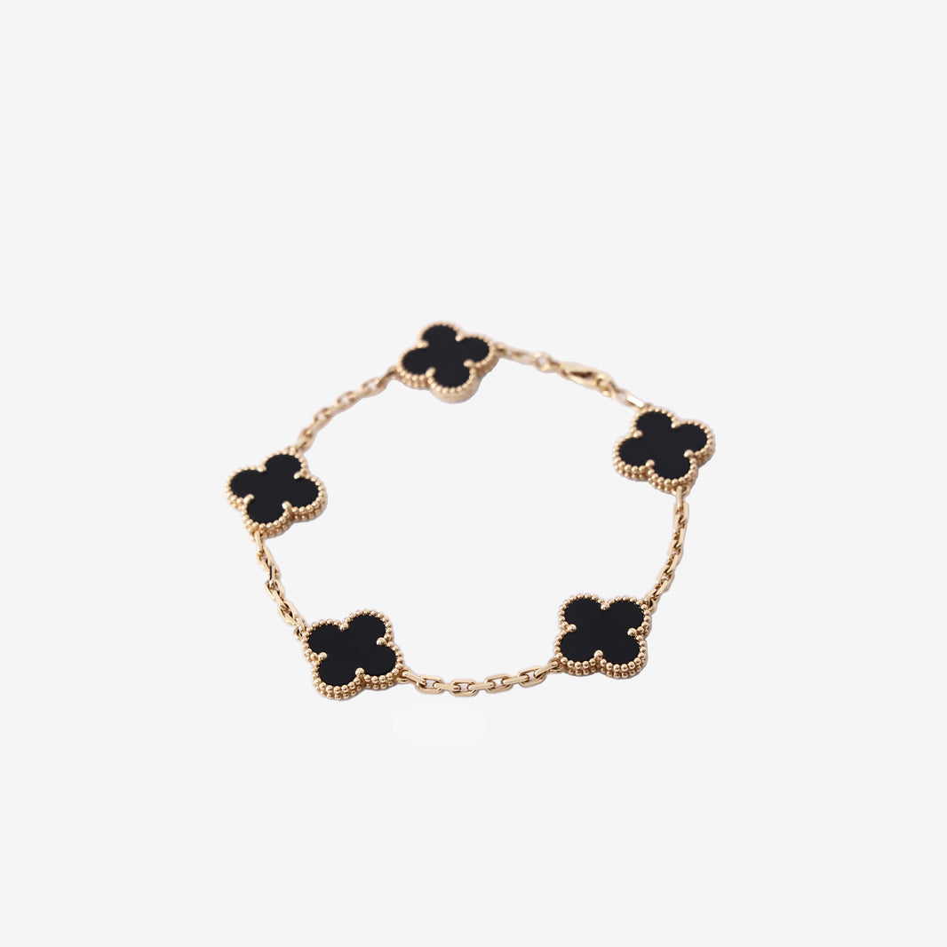 Van Cleef & Arpels Vintage Alhambra 5 Motifs Bracelet in 18K Yellow Gold with Black Onyx