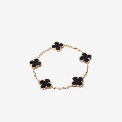 Van Cleef & Arpels Vintage Alhambra 5 Motifs Bracelet in 18K Yellow Gold with Black Onyx