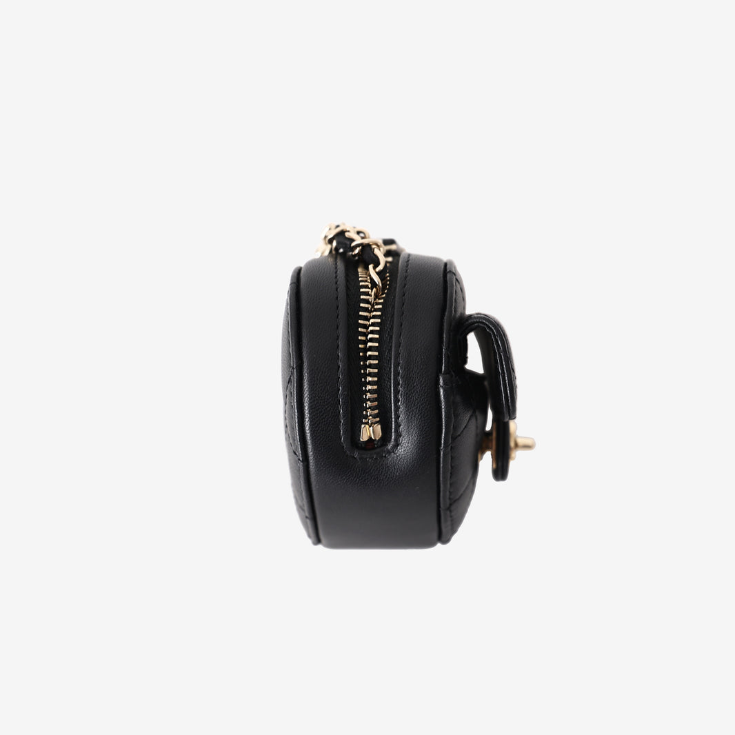 Chanel Quilted Lambskin CC in Love Heart Coin Purse in Black with Gold Hardware