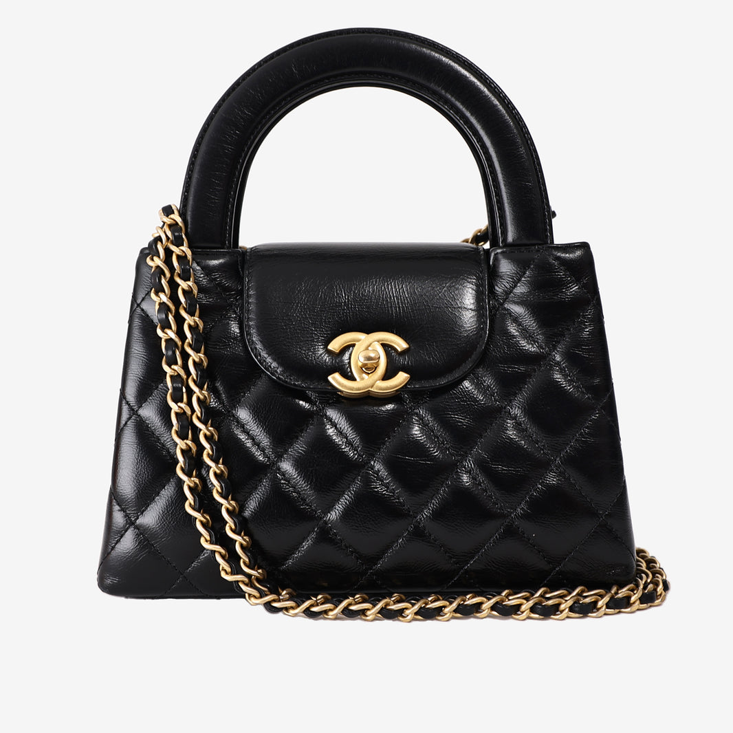 Chanel Black Quilted Nano Kelly Shopper Bag in Black Calfskin Leather with Gold Hardware