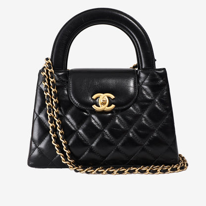 Chanel Black Quilted Nano Kelly Shopper Bag in Black Calfskin Leather with Gold Hardware