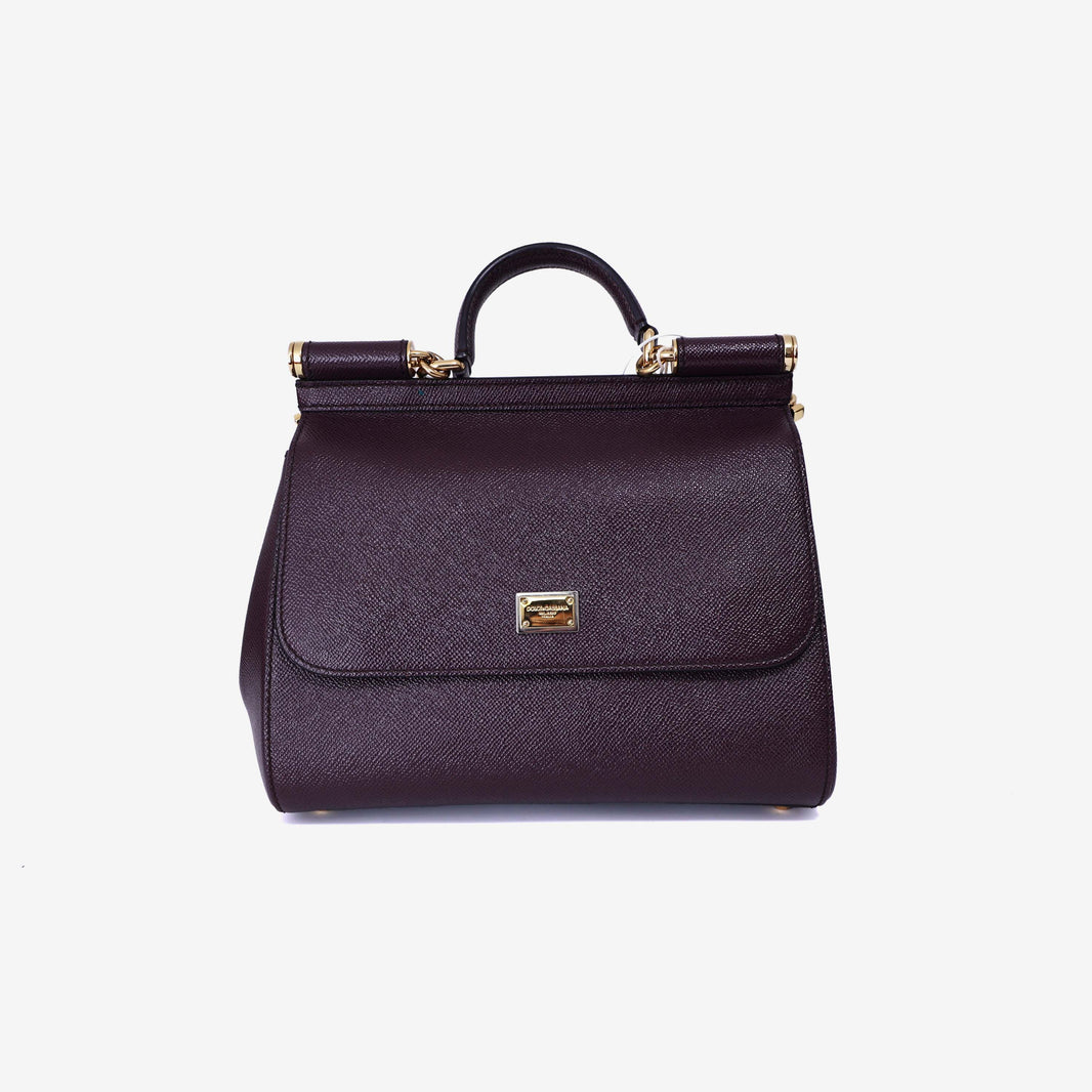 Dolce & Gabbana Sicily Medium Tote Bag in Burgundy Calfskin Leather with Gold Hardware (Contact to Enquire)