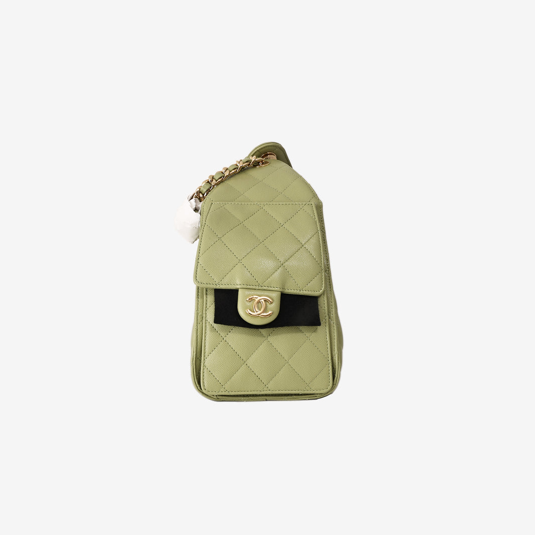 Chanel 25 Hobo Bag Small in Green Caviar Leather with Gold Hardware