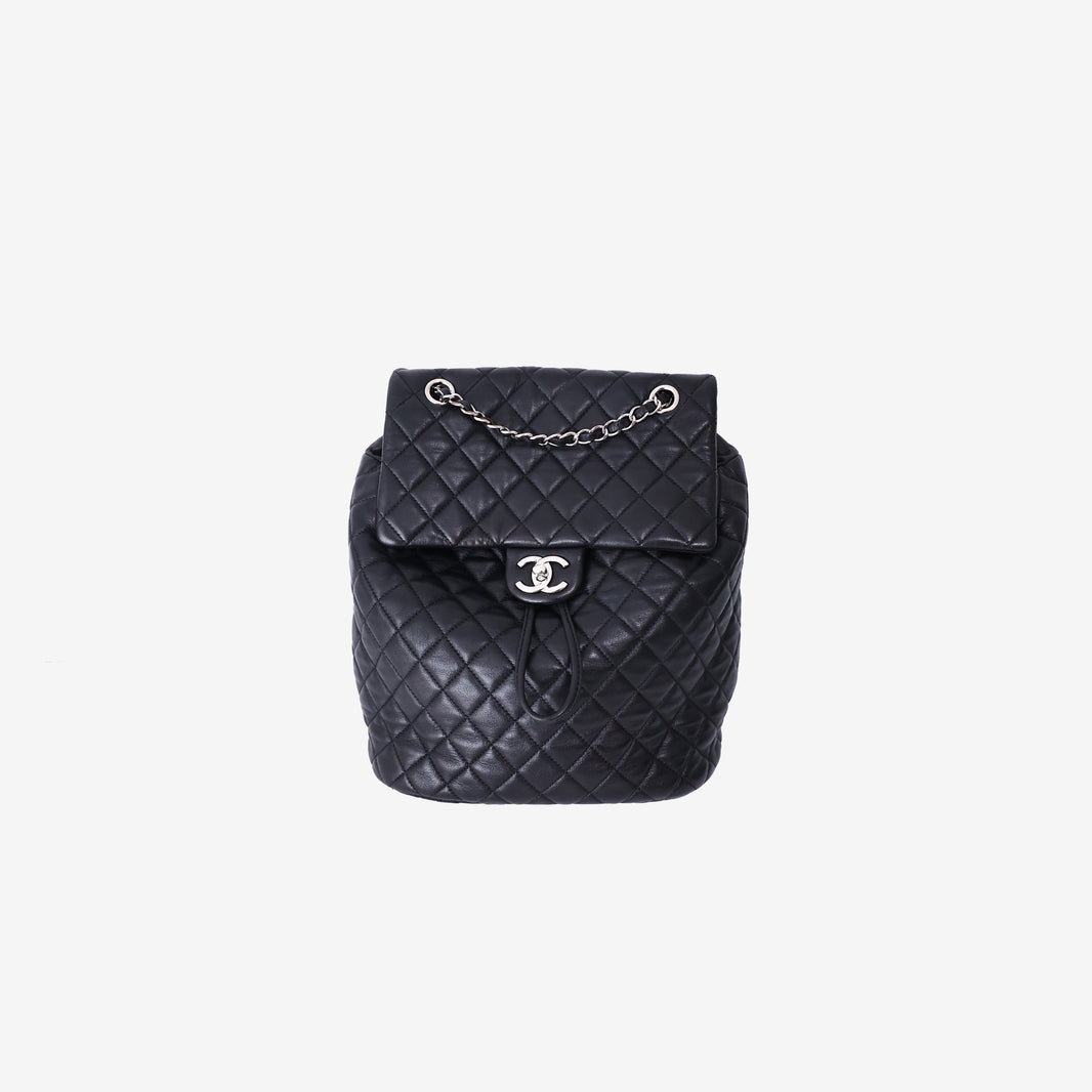 Chanel Urban Spirit Backpack in Black Lambskin Leather with Silver Hardware