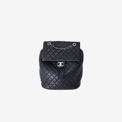 Chanel Urban Spirit Backpack in Black Lambskin Leather with Silver Hardware