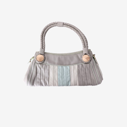 Fendi Gradient Pleated Woven Radio Bag in Grigio Multicolour Calfskin Leather with Gold Hardware