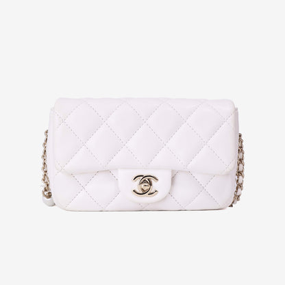 Chanel Pearl Crush Flap Bag in White Calfskin Leather with Gold Hardware front view