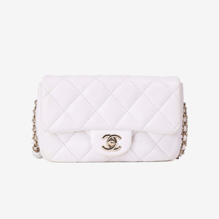 Chanel Pearl Crush Flap Bag in White Calfskin Leather with Gold Hardware front view