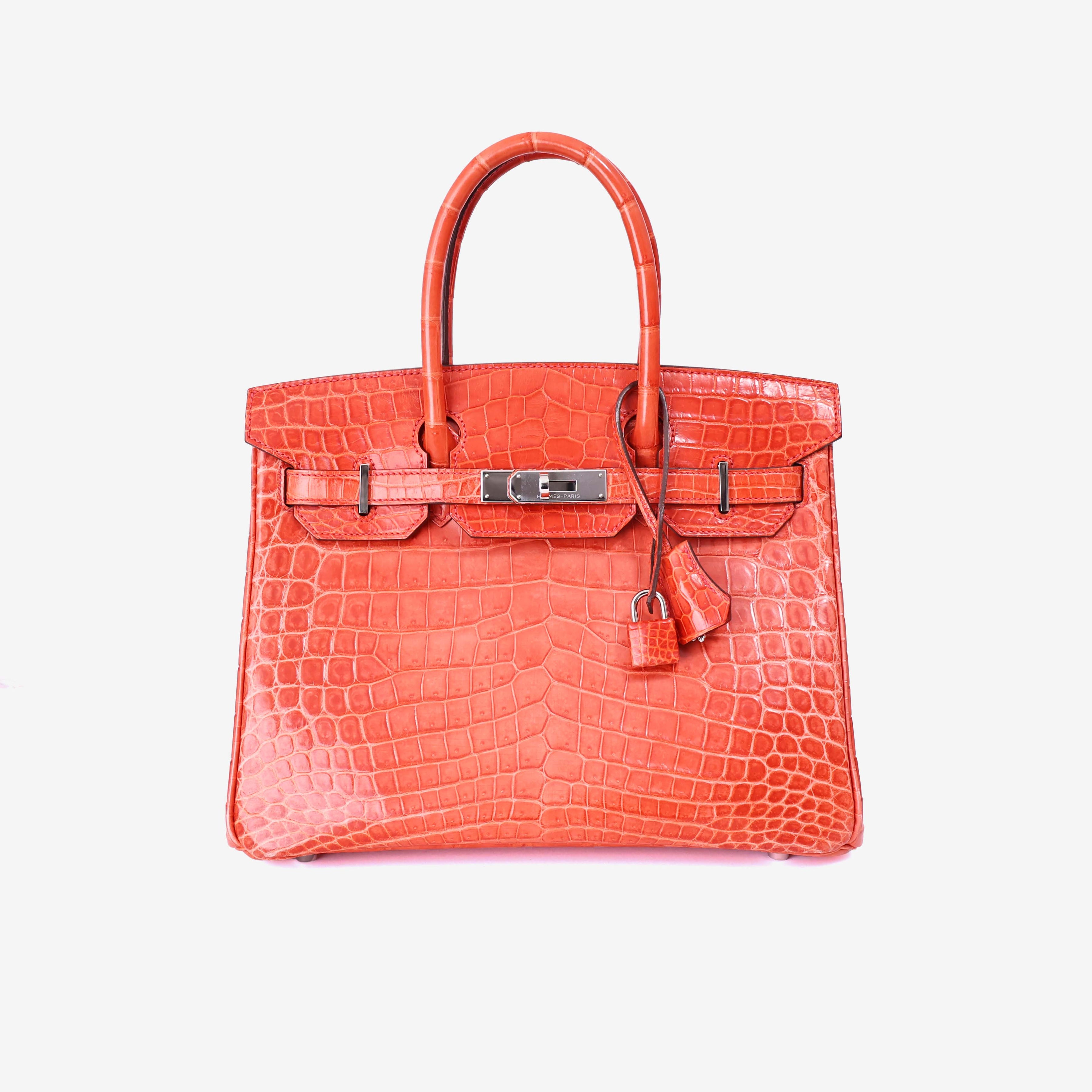 Hermès Birkin 30 in Rouge Crocodile Leather with Palladium Hardware front view